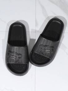 Women Cartoon Pattern Single Band Slides, Fashion Bathroom EVA Slides - Black - View 3