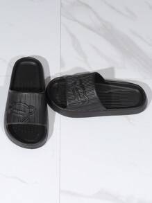 Women Cartoon Pattern Single Band Slides, Fashion Bathroom EVA Slides - Black - View 4