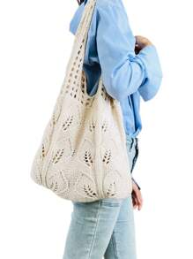 Túi móc nhỏ có tay cầm đôi rỗng cho kỳ nghỉ - Màu be - Xem 2