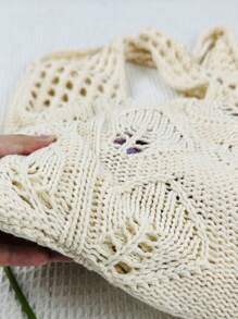 Túi móc nhỏ có tay cầm đôi rỗng cho kỳ nghỉ - Màu be - Xem 4