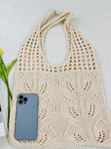 Túi móc nhỏ có tay cầm đôi rỗng cho kỳ nghỉ - Màu be - Xem 5