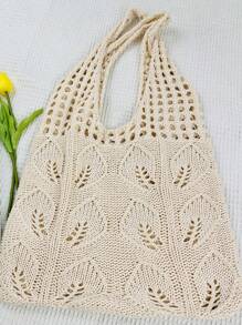 Túi móc nhỏ có tay cầm đôi rỗng cho kỳ nghỉ - Màu be - Xem 6