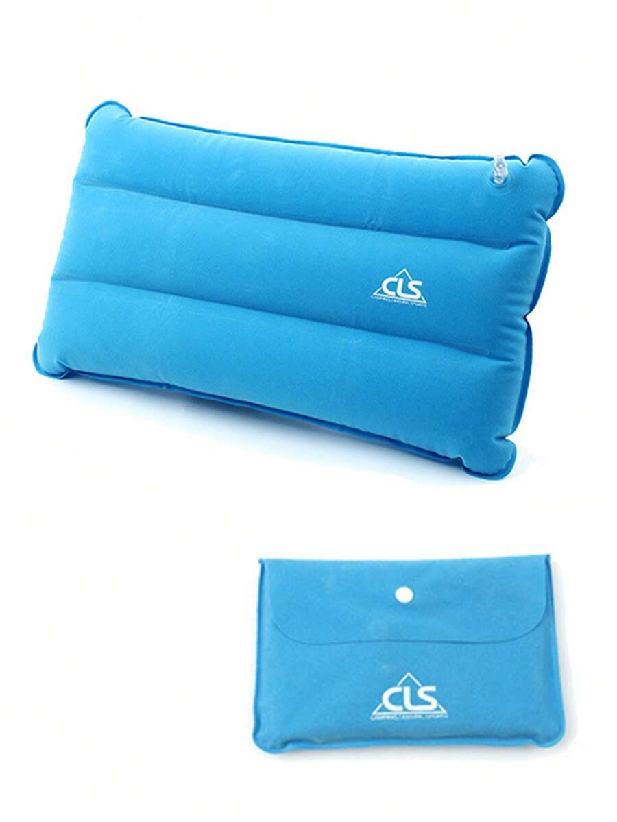 1pc Portable Letter Graphic Foldable Outdoor Travel Sleep Pillow - Baby Blue - View 1