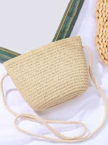 Mini Straw Crossbody Bag For Women Vacation - Beige - View 3