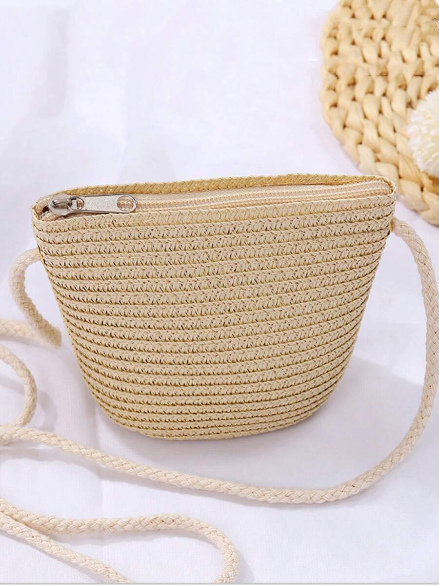 Mini Straw Crossbody Bag For Women Vacation - Beige - View 1