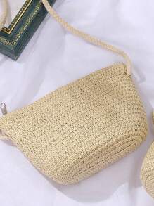 Mini Straw Crossbody Bag For Women Vacation - Beige - View 2