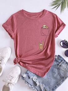 SHEIN LUNE Cartoon Graphic Tee - Pink - View 1