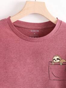 SHEIN LUNE Cartoon Graphic Tee - Pink - View 3