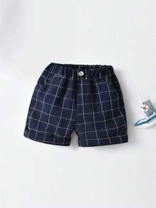 小男童格紋印花紐扣細節短褲