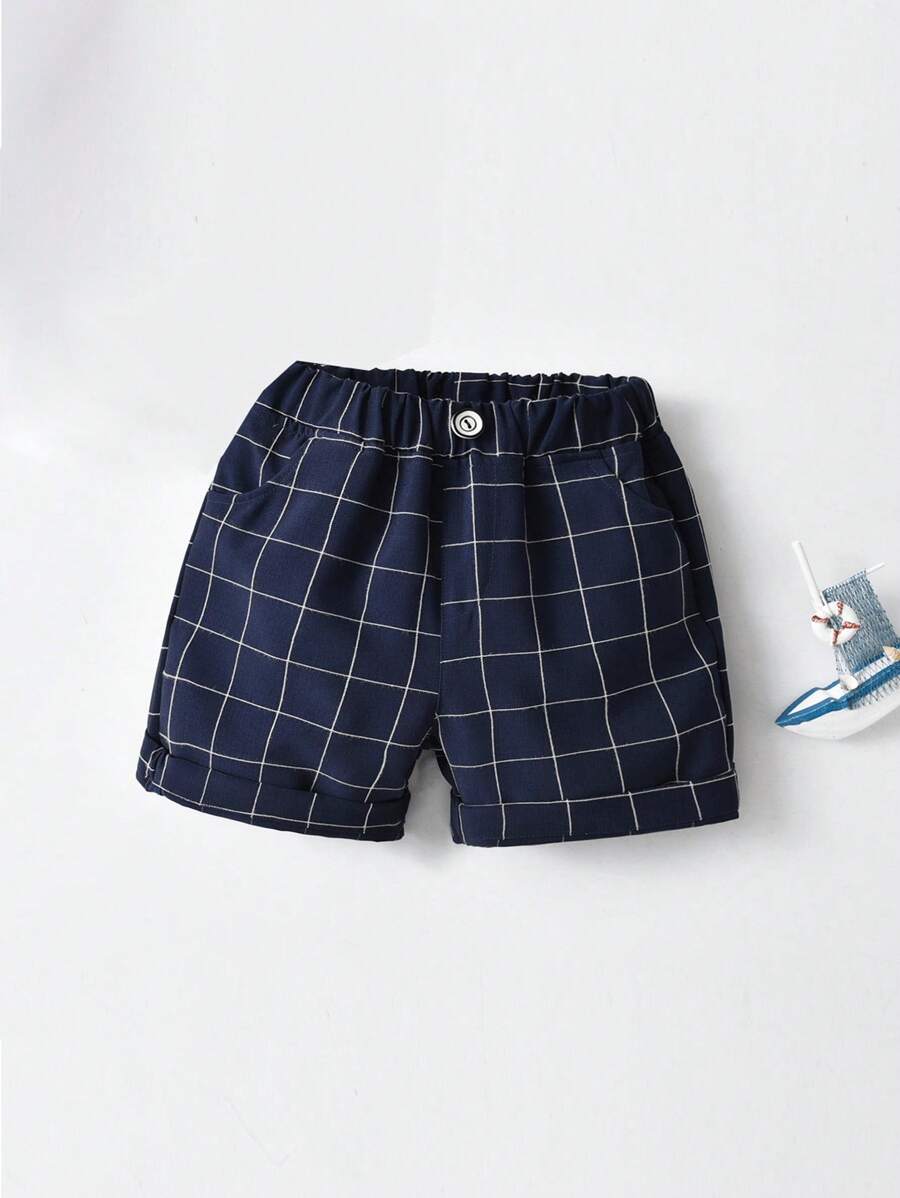 小男童格紋印花紐扣細節短褲