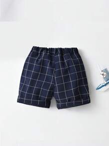 小男童格紋印花紐扣細節短褲