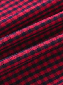 小男童格子圖案口袋貼布襯衫 - 紅色 - 查看 3