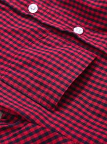 小男童格子圖案口袋貼布襯衫 - 紅色 - 查看 4
