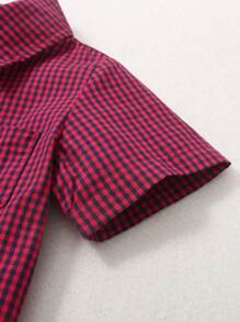 小男童格子圖案口袋貼布襯衫 - 紅色 - 查看 5