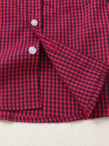 小男童格子圖案口袋貼布襯衫 - 紅色 - 查看 6