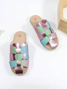 Girls Color Block Criss Cross Fashionable Slippers For Home - Multicolor - View 1