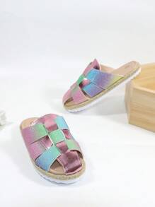 Girls Color Block Criss Cross Fashionable Slippers For Home - Multicolor - View 2