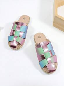 Girls Color Block Criss Cross Fashionable Slippers For Home - Multicolor - View 3