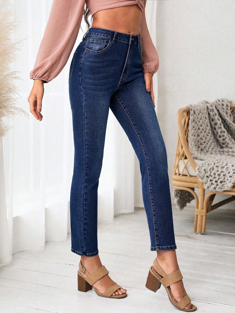 SHEIN Frenchy High Waist Skinny Jeans - Dark Wash - View 1