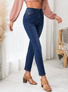SHEIN Frenchy High Waist Skinny Jeans - Dark Wash - View 6