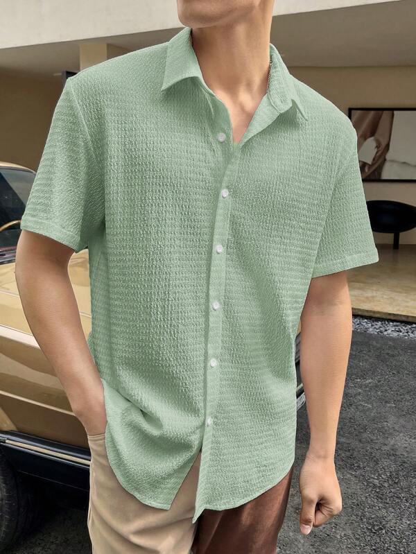 Manfinity Homme Camisa Para Hombre De Ajuste Cómodo Con Botones Y Color Sólido