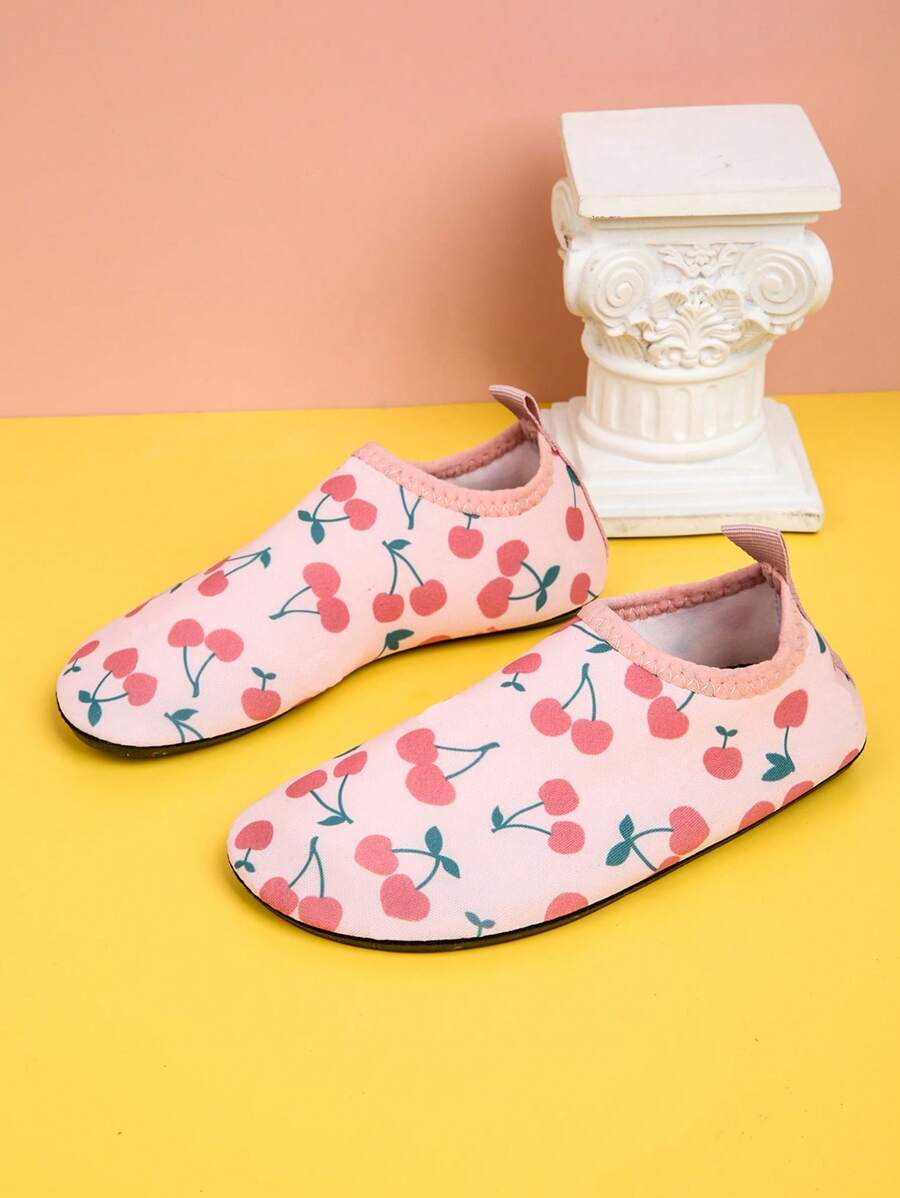 女孩櫻桃圖案一腳蹬滌綸透氣時尚水襪適用於海灘 - 粉色 - 查看 1