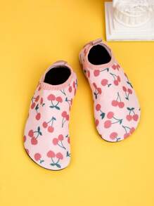 女孩櫻桃圖案一腳蹬滌綸透氣時尚水襪適用於海灘 - 粉色 - 查看 3