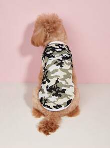 1入組迷彩印花寵物背心適用於貓和狗狗適合夏天 - 軍綠色 - 查看 3