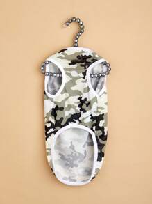 1入組迷彩印花寵物背心適用於貓和狗狗適合夏天 - 軍綠色 - 查看 4