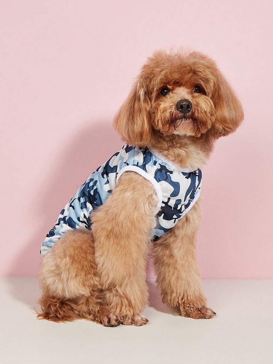1入組迷彩圖案寵物背心適用於貓和狗狗適合夏天 - 藍色 - 查看 1