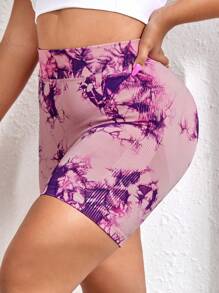 Yoga Floral Quần short thể thao Plus Size Cà vạt nhuộm - Hồng - Xem 1