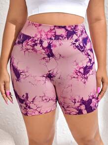 Yoga Floral Quần short thể thao Plus Size Cà vạt nhuộm - Hồng - Xem 6