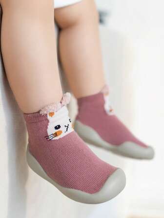 嬰兒兔子圖案一腳蹬步行襪子平底鞋