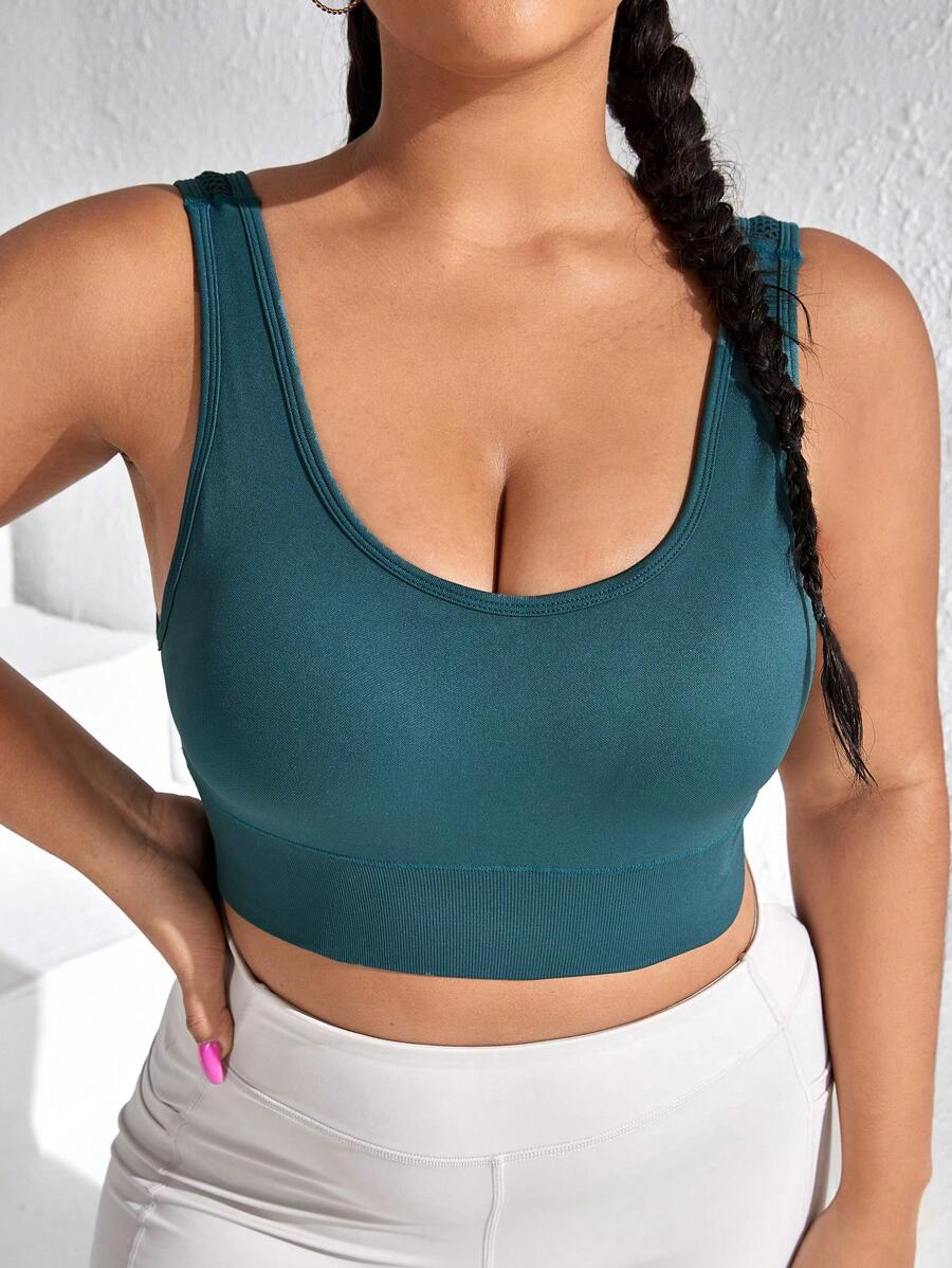 Yoga Sxy Plus Contrast Mesh Insert Backless Sports Bra - Teal Blue - View 1