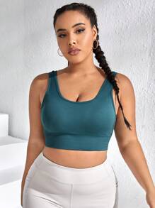 Yoga Sxy Plus Contrast Mesh Insert Backless Sports Bra - Teal Blue - View 4