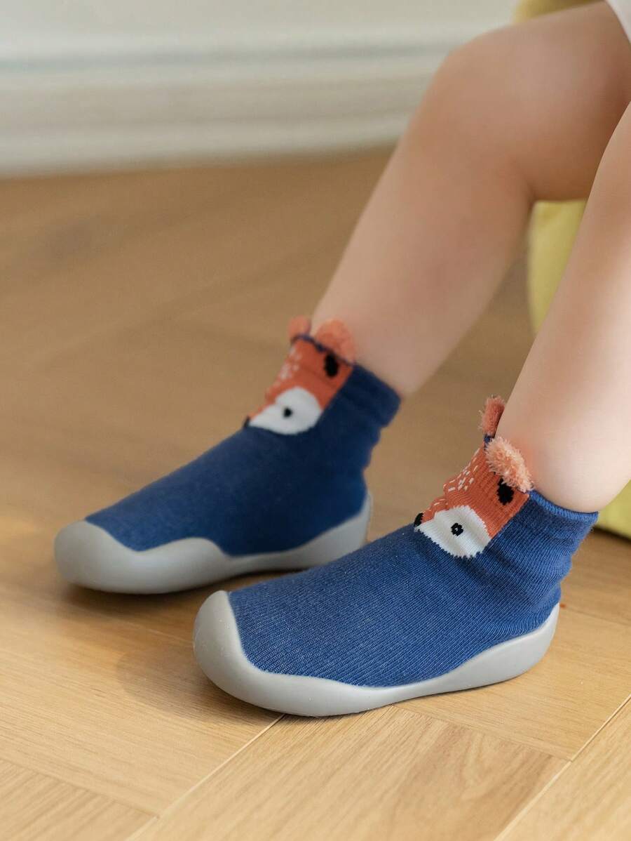 嬰兒狐狸圖案一腳蹬步行襪子平底鞋 - 藍色 - 查看 1