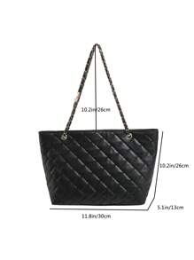 大衍縫單肩托特包黑色鏈條帶辦公 - 黑色 - 查看 3