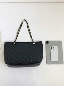 大衍縫單肩托特包黑色鏈條帶辦公 - 黑色 - 查看 4