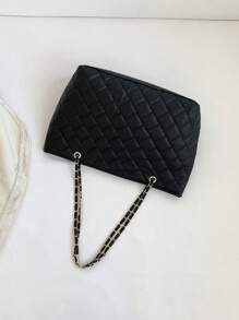 大衍縫單肩托特包黑色鏈條帶辦公 - 黑色 - 查看 5