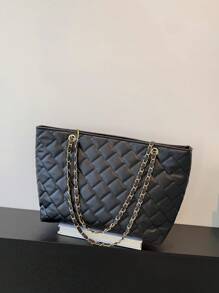 大衍縫單肩托特包黑色鏈條帶辦公 - 黑色 - 查看 7