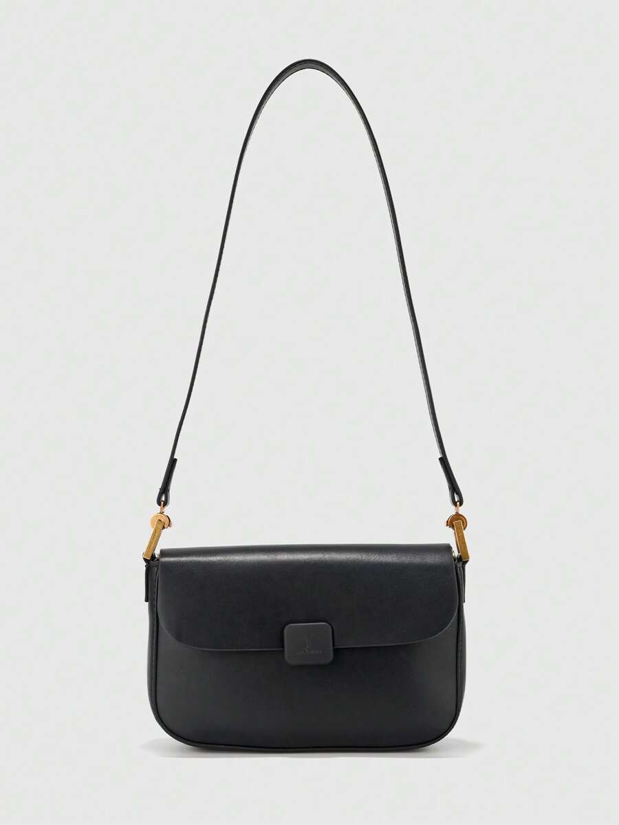 YP Small Flap Square Bag Minimalist Black PU - Black - View 1
