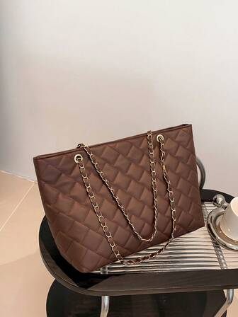 大衍縫單肩托特包棕色鏈條帶辦公