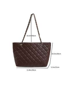 Large Quilted Shoulder Tote Bag Brown Chain Strap For Work - Coffee Brown - View 3