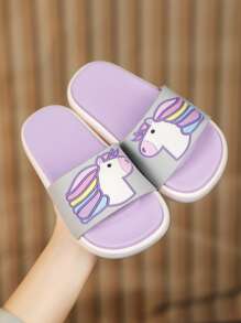 Chicas Zapatillas con patrón de unicornio de punta abierta para verano - Morado - Ver 1