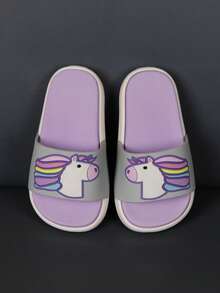 Chicas Zapatillas con patrón de unicornio de punta abierta para verano - Morado - Ver 4