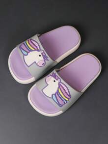 Chicas Zapatillas con patrón de unicornio de punta abierta para verano - Morado - Ver 6