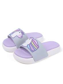 Chicas Zapatillas con patrón de unicornio de punta abierta para verano - Morado - Ver 7