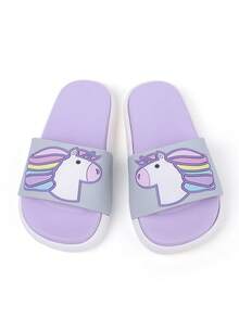 Chicas Zapatillas con patrón de unicornio de punta abierta para verano - Morado - Ver 8