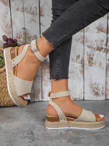 1双女士时尚厚底凉鞋，搭扣设计，编织厚底，舒适透气，适合夏季日常穿着、休闲通勤，时尚实用厚底凉鞋 - 米色 - 查看 2