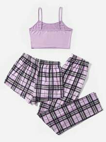 3 件套格子印花系带睡衣套装/睡衣套装 - 彩色 - 查看 2